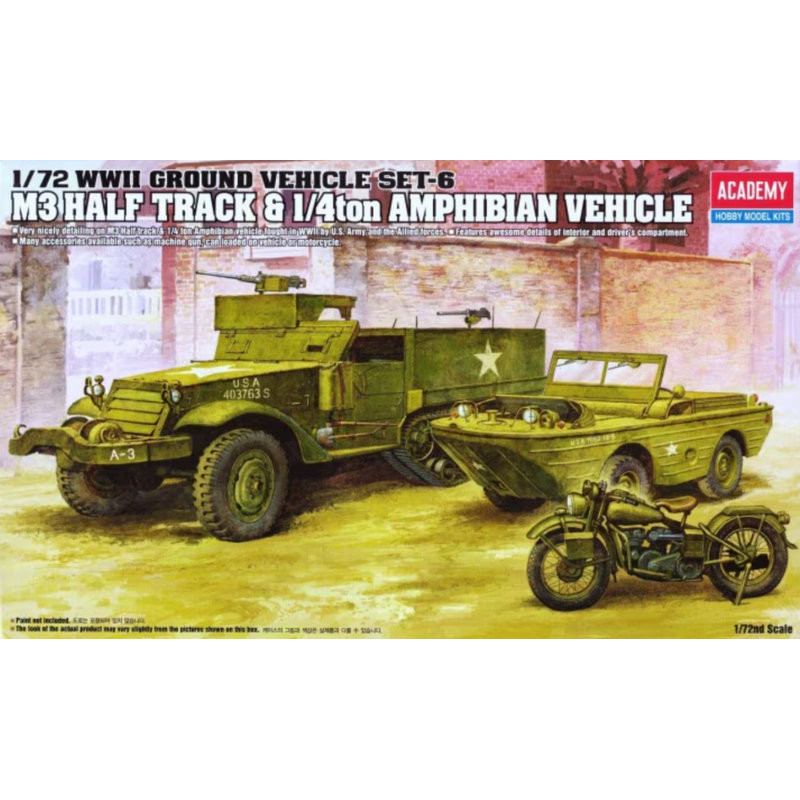 U.S. M3 Half Track + 1/4 Ton Amphibian + Harley 1/35